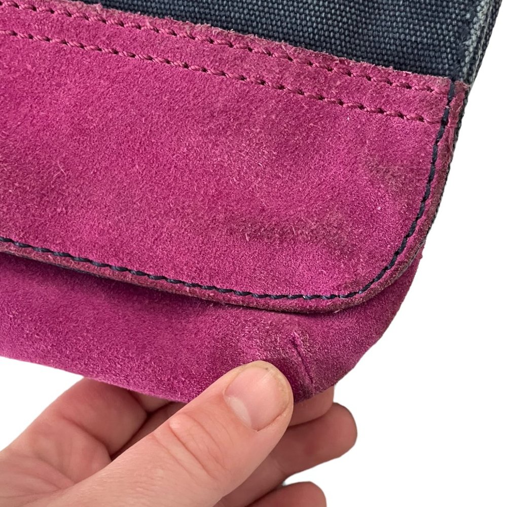Fossil Taylor Crossbody Purse Bag Fab Navy Magenta Purple Canvas & Suede Leather - Picture 3 of 8